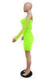 Off Shoulder Green Reversible Ruched Mesh Club Dress