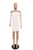White Reversible Off Shoulder Ruched Mesh Club Dress