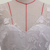 White Lace Double V Neck Long Sleeve Wedding Dress