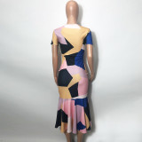 Geometric Print Bodycon Mermaid Party Dress
