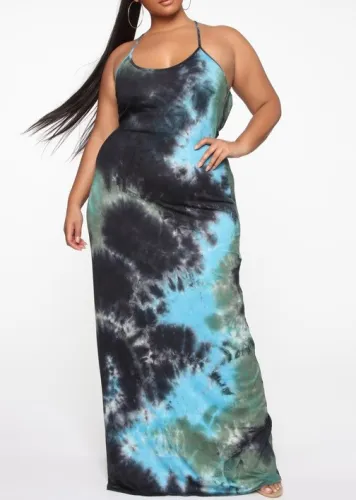 Open Back Plus Size Tie Dye Maxi Cami Dress