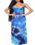 Tie Dye Open Back Plus Size Strappy Maxi Dress