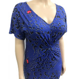 Plus Size Twist Front Blue Leopard Bodycon Dress