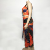 Plus Colorful Crop Top & Tie Front Bodycon Midi Skirt