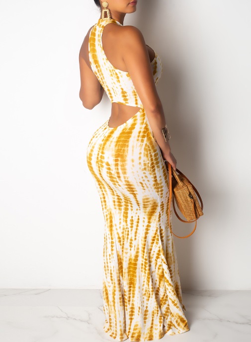 yellow white maxi dress