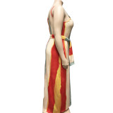 Plus Size Wide Stripe Belted Maxi Cami Dress