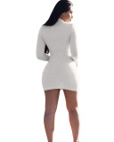 White Pure Color High Neck Long Sleeve Mini Bodycon Dress