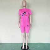 Hot Pink Rooster Pattern T Shirt & Shorts Set