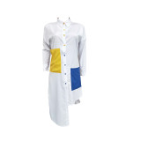 White Contrast Patch Pocket Irregular Hem Shirt Dress