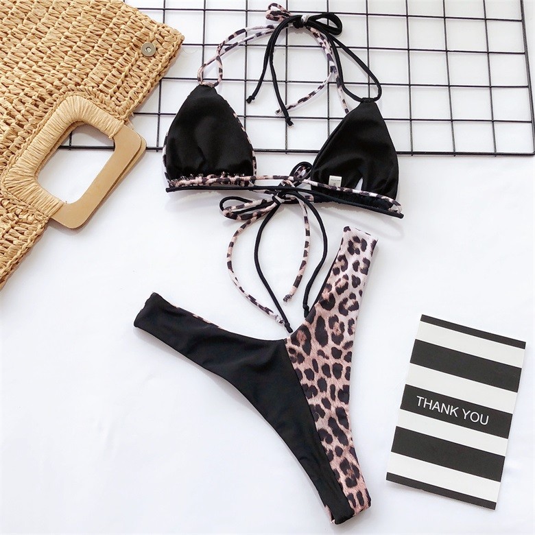 Leopard Contrast Color Tie Front Thong Bikini Set US$ 5.37 - www.lover ...