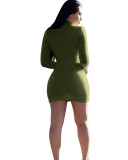 Army Green High Neck Long Sleeve Thumb Hole Mini Bodycon Dress
