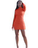 Orange Thumb Hole High Neck Long Sleeve Mini Bodycon Dress