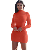 Orange Thumb Hole High Neck Long Sleeve Mini Bodycon Dress