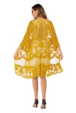 Yellow 3/4 Sleeve Floral Lace Bikini Cover Up Beach Cardigan