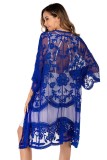 Blue 3/4 Sleeve Floral Lace Bikini Cover Up Kimono