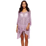 14 Colors Hollow Out Knitted V Neck Tassel Loose Cover Up