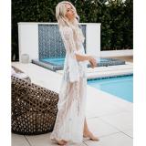 White Lace Tie Front Long Cardigan Beach Dress