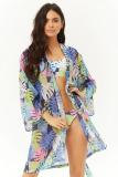 Leaf Print Long Sleeve Chiffon Short Cardigan Cover Up