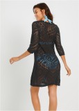 Black Lace Up Hollow Out Knit Beach Dress Tassel Cover Up