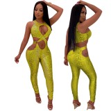 Yellow Snakeskin Cut Out Sleeveless Club Jumpsuit