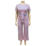 Plus Size Horizontal Striped Tie Front Tee and Pants