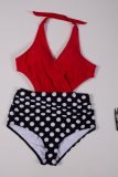 Colorblock Red Dotted Wrap Cutout One Piece Swimsuit