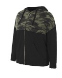 Plus Size Black Camo Patchwork Zip Up Hooded Sweatshirt
