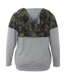 Plus Size Gray Camo Patchwork Zip Up Hooded Sweatshirt