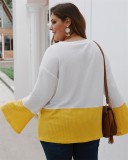 Plus Size Contrast Color Bell Sleeve Jumper