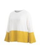 Plus Size Contrast Color Bell Sleeve Jumper