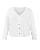 Plus Size White V Neck Lace Applique Button Knit Blouse