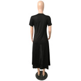 Black High Low Hem Irregular Casual T Shirt Dress