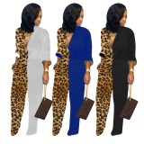 Colorblock Leopard Print Elastic Waist Jumpsuit