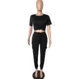Black Short Sleeve Two Piece Sportswear