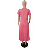 Hot Pink High Low Casual T Shirt Dress
