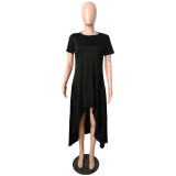 Black High Low Hem Irregular Casual T Shirt Dress