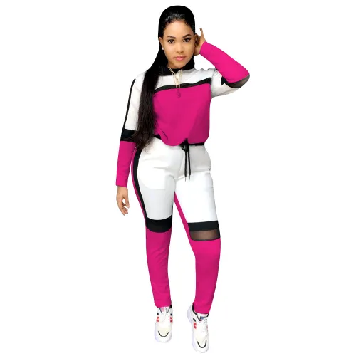 Color Block Mesh Panel Hoodie & Pants Sweat Suits