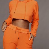 Orange Hooded Inside Out Cropped Sweatshirt and Pants