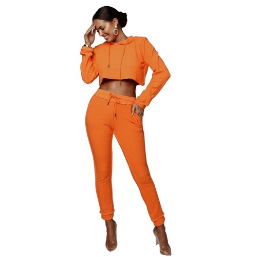 Orange Hooded Inside Out Cropped Sweatshirt and Pants