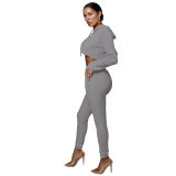 Grey Hooded Inside Out Cropped Sweatshirt and Pants
