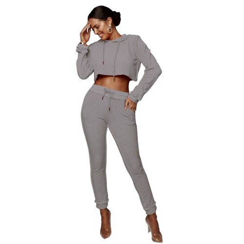 Grey Hooded Inside Out Cropped Sweatshirt and Pants