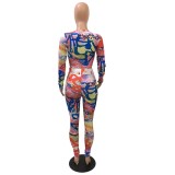 Colorful Print Fitted Two Piece Outfits