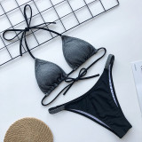 Shiny Halter Brazilian Triangle Bikini Set