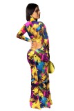 Multicolor Paint Print Back Cutout Maxi Dress