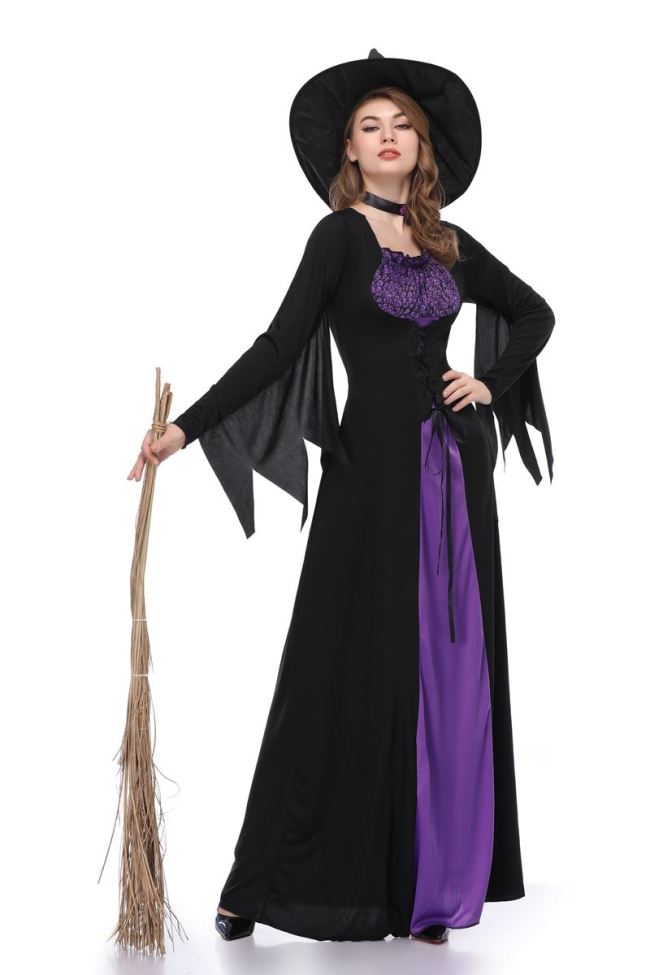 Black Purple Witch Girl Role Play Cosplay Halloween Costume