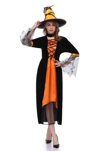 Black Orange Witch Girl Role Play Cosplay Halloween Costume
