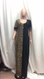 Brown Leopard Colorblock Casual Maxi Dress