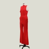 Red Pure Color One Shoulder Fromal Jumpsuit