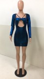 Shiny Blue Metallic Bodycon Club Dress