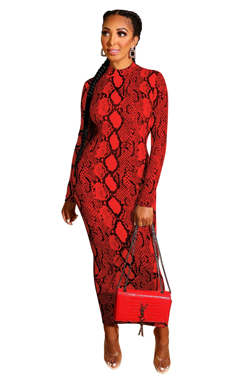 red snakeskin print dress